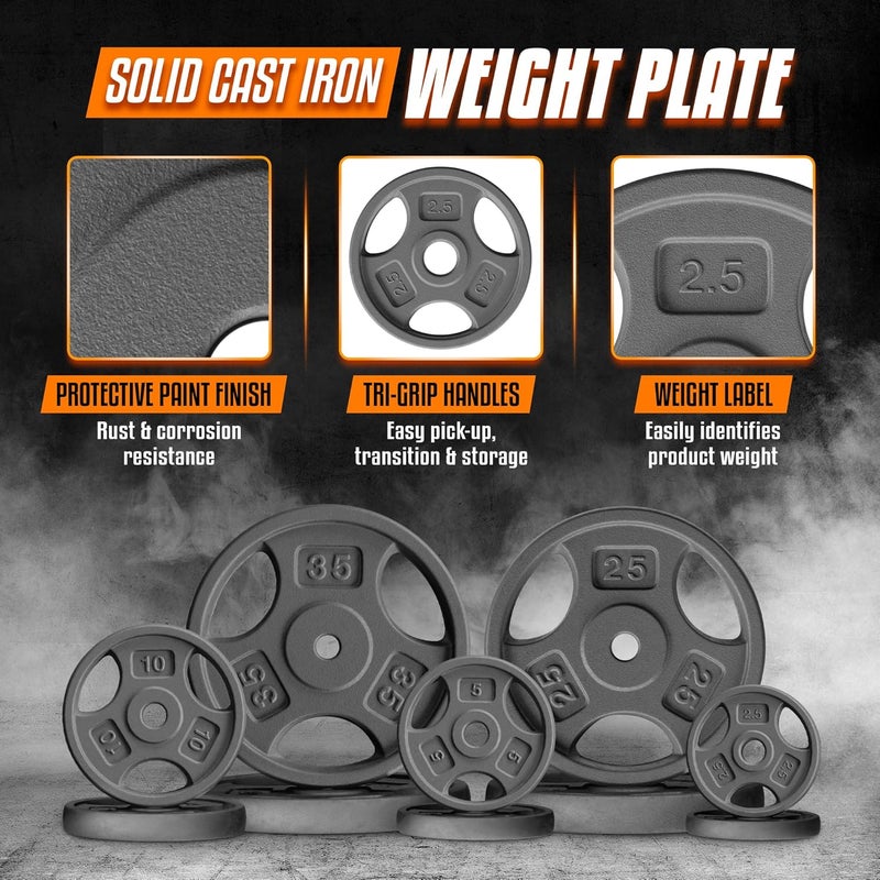 Yes4All Standard 1-Inch Grip Weight Plates, Cast Iron with Multiple Sizes from 2.5 lb to 35 lb for Strength Training, Weightlifting & Muscle Toning - Image 3